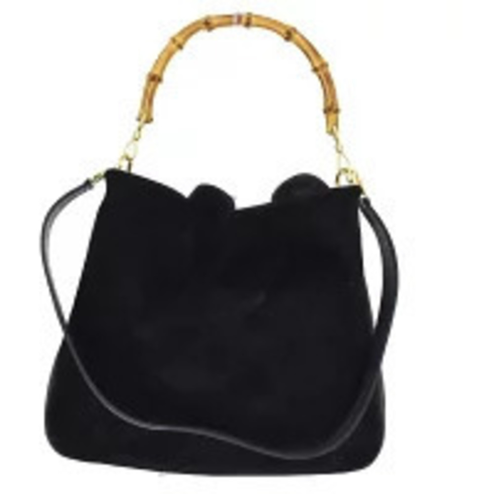 Gucci Bamboo Leather Suede Handbag Shoulder Bag Black